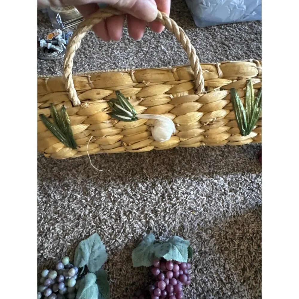 Cutting Board Wood Glass Decorative Wine With Grapes & Basket LOT